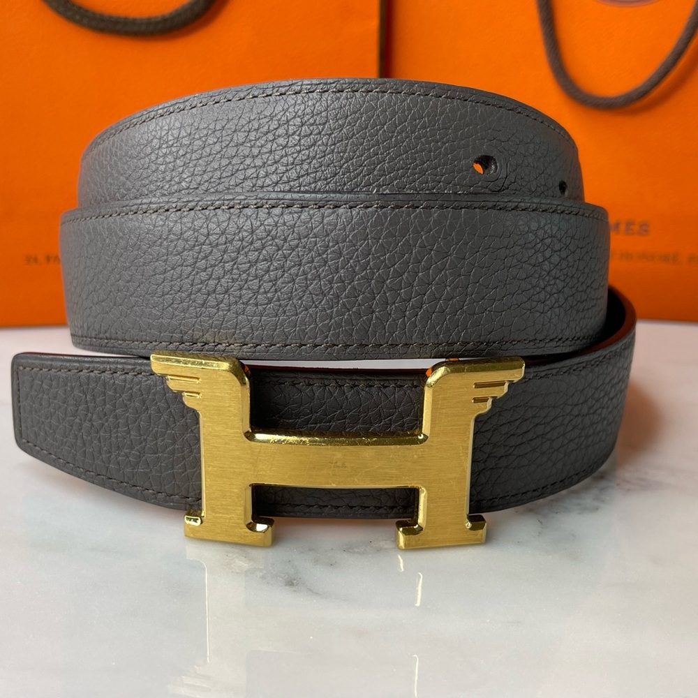 ❌❌❌SOLD❌❌❌Hermes Pegase Belt Kit 32mm Brushed Gold HW Black/Gray Leather Sz 90cm